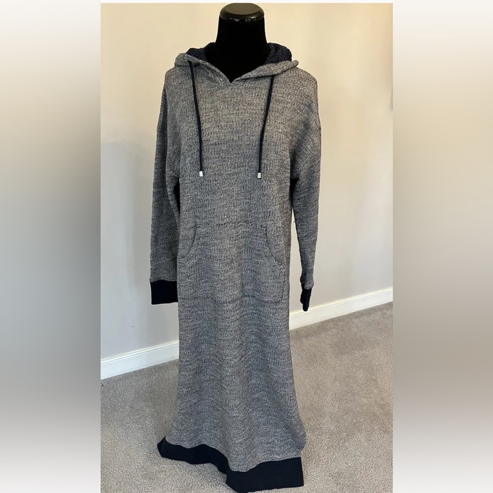Soft Surroundings Gray Navy Lazy Day Lounger Wear Robe Hoodie